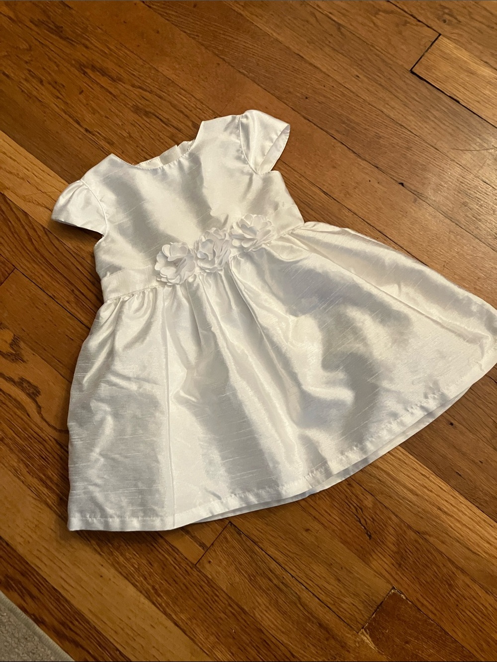 Carter's White Satin Flower Waist Party Dress